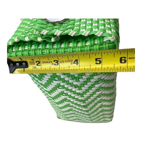 Women's Green White Handwoven Recycled Plastic Mexican Bag Handcrafted Square - Picture 11 of 13